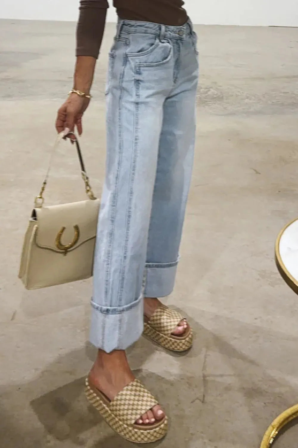 Wide Leg Cuff Jeans