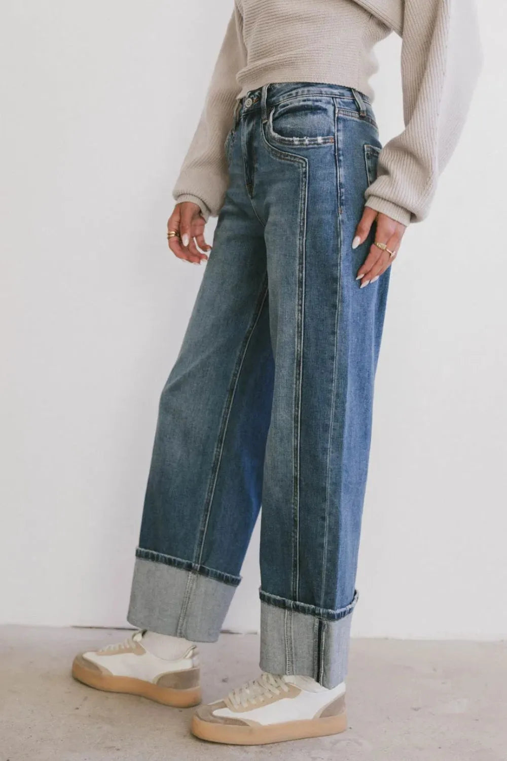 Wide Leg Cuff Jeans