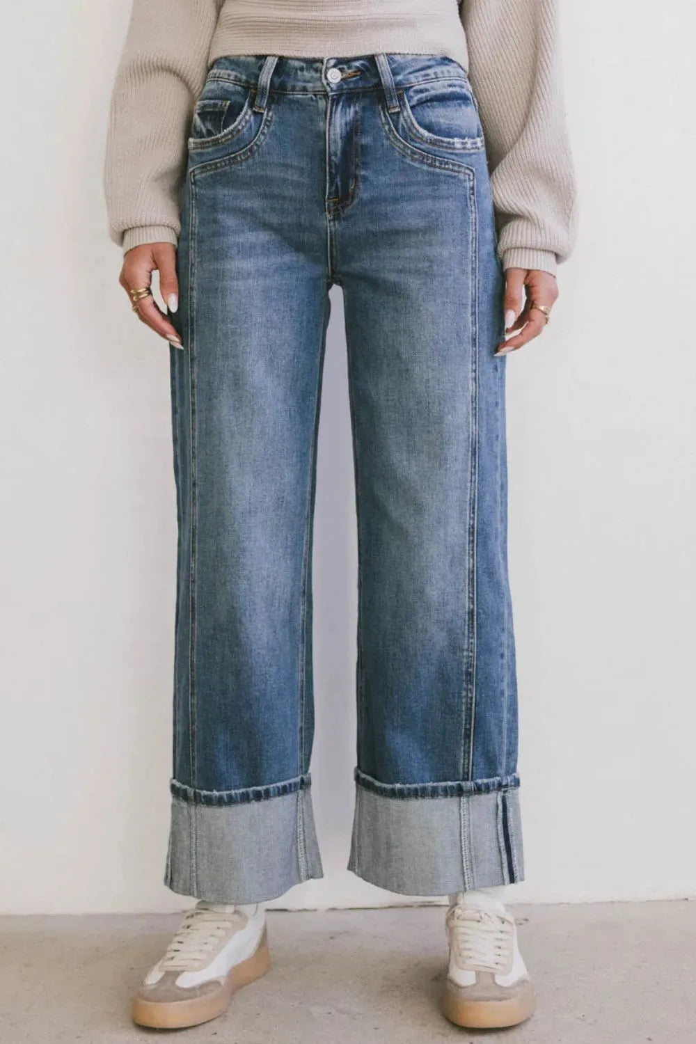 Wide Leg Cuff Jeans