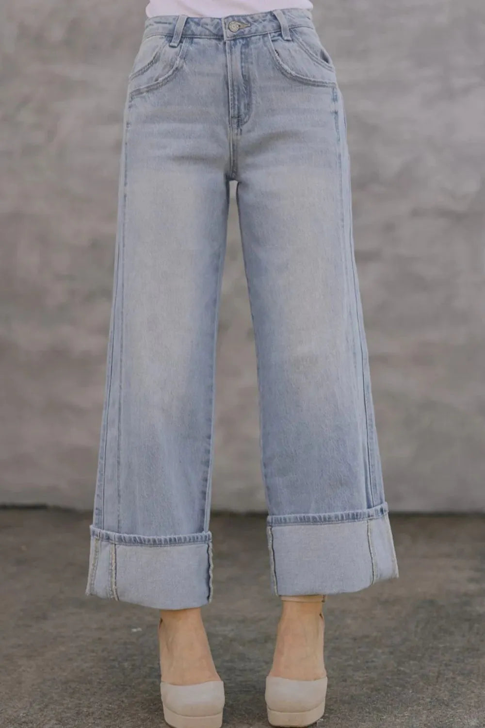 Wide Leg Cuff Jeans
