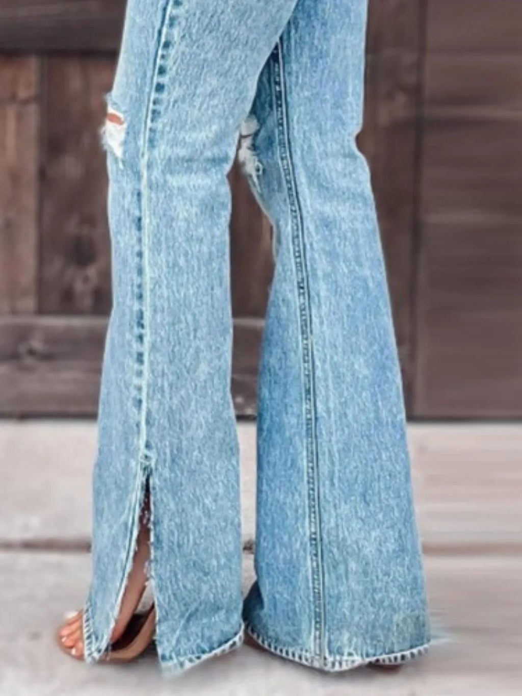Distressed Slit Bootcut Jeans