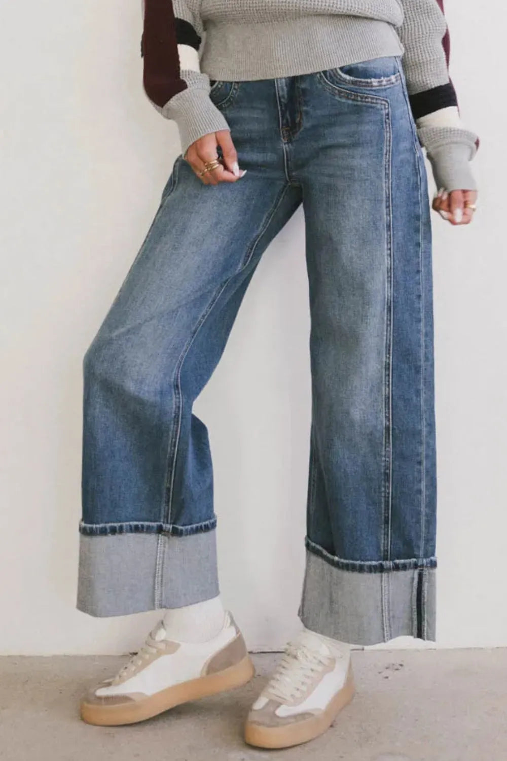Wide Leg Cuff Jeans